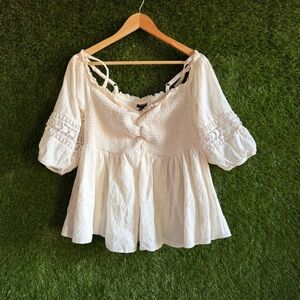 Torrid 2 Cold Shoulder 3/4 Sleeve Smocked Blouse